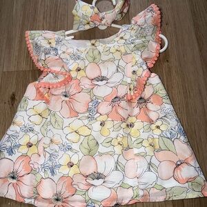 Janie and Jack Pastel Floral Ruffle top with matching Headband